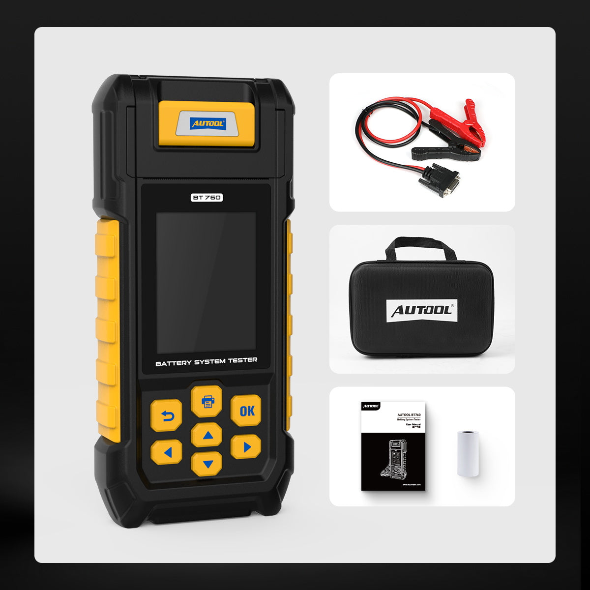 AUTOOL BT760 – 12V/24V Akkumulátor Terheléses Teszter Nyomtatóval és Színes Kijelzővel