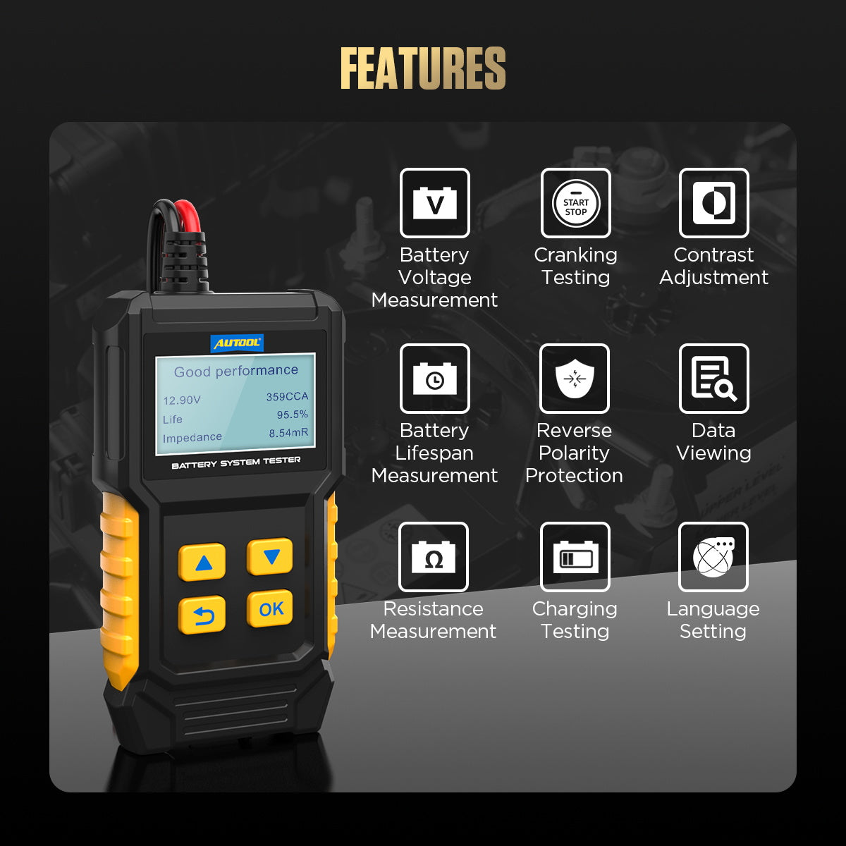 AUTOOL BT360 – 12V Autós Akkumulátor Teszter és Töltőrendszer Elemző