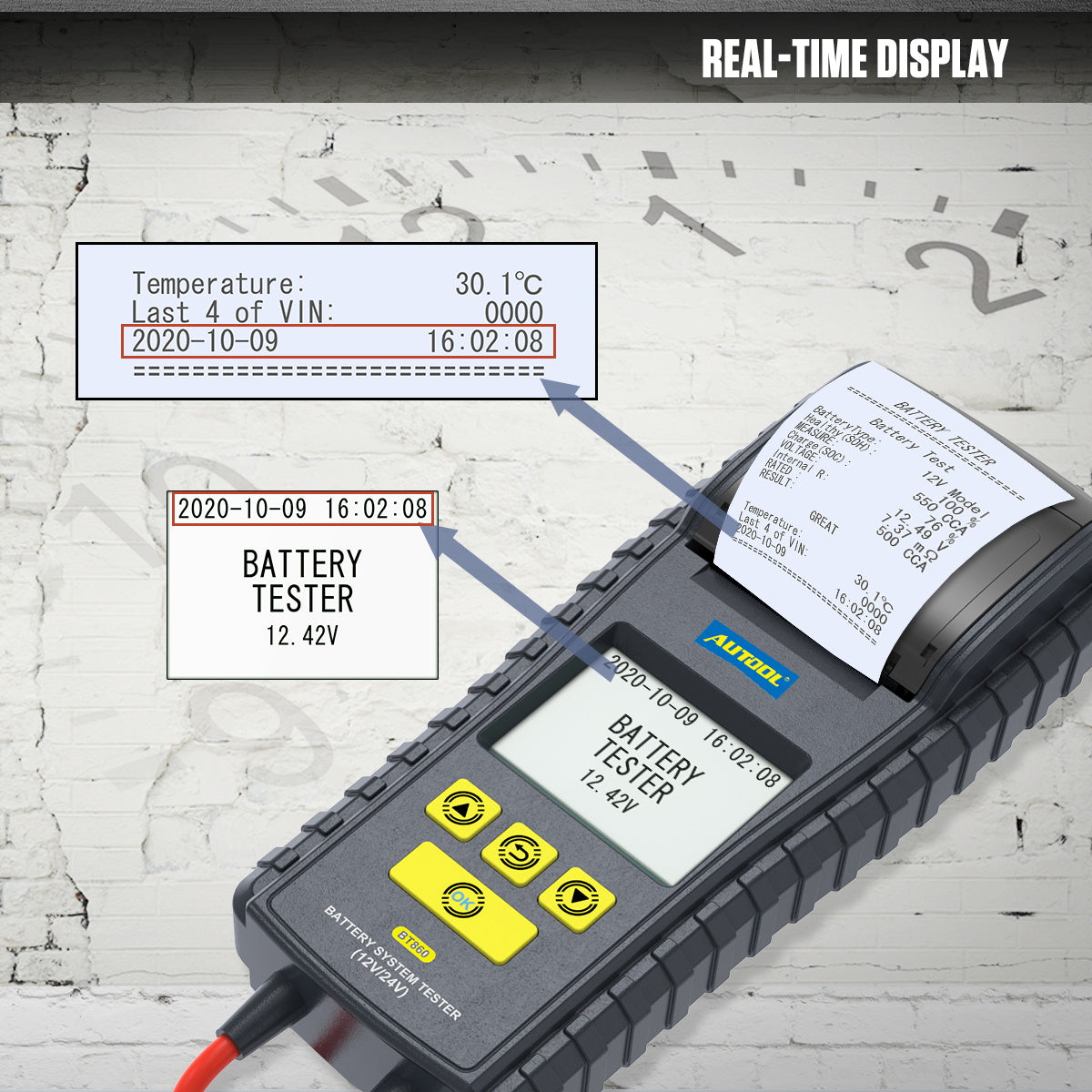 AUTOOL BT860 – 12V/24V Akkumulátor Teszter Hőmérséklet-figyeléssel és Nyomtatóval