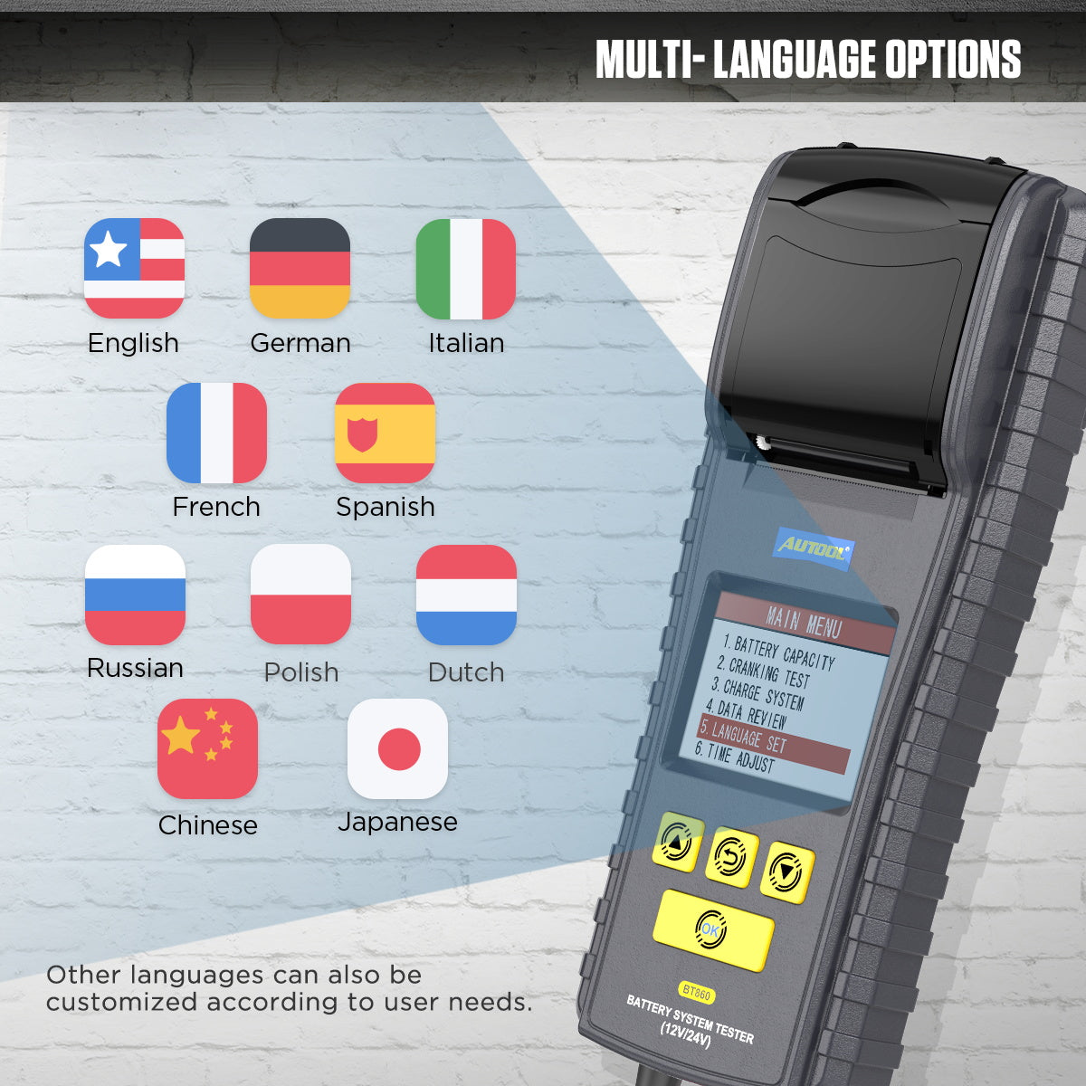 AUTOOL BT860 – 12V/24V Akkumulátor Teszter Hőmérséklet-figyeléssel és Nyomtatóval