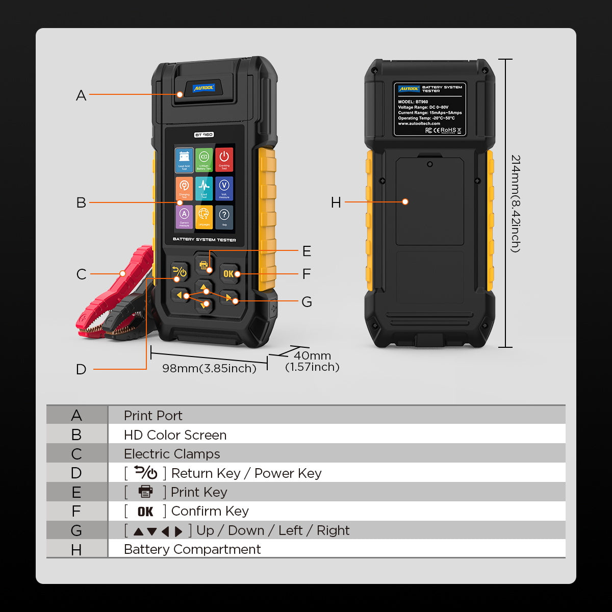 AUTOOL BT960 akkumulátor teszter – lítium akku teszt & szivárgásfigyelés