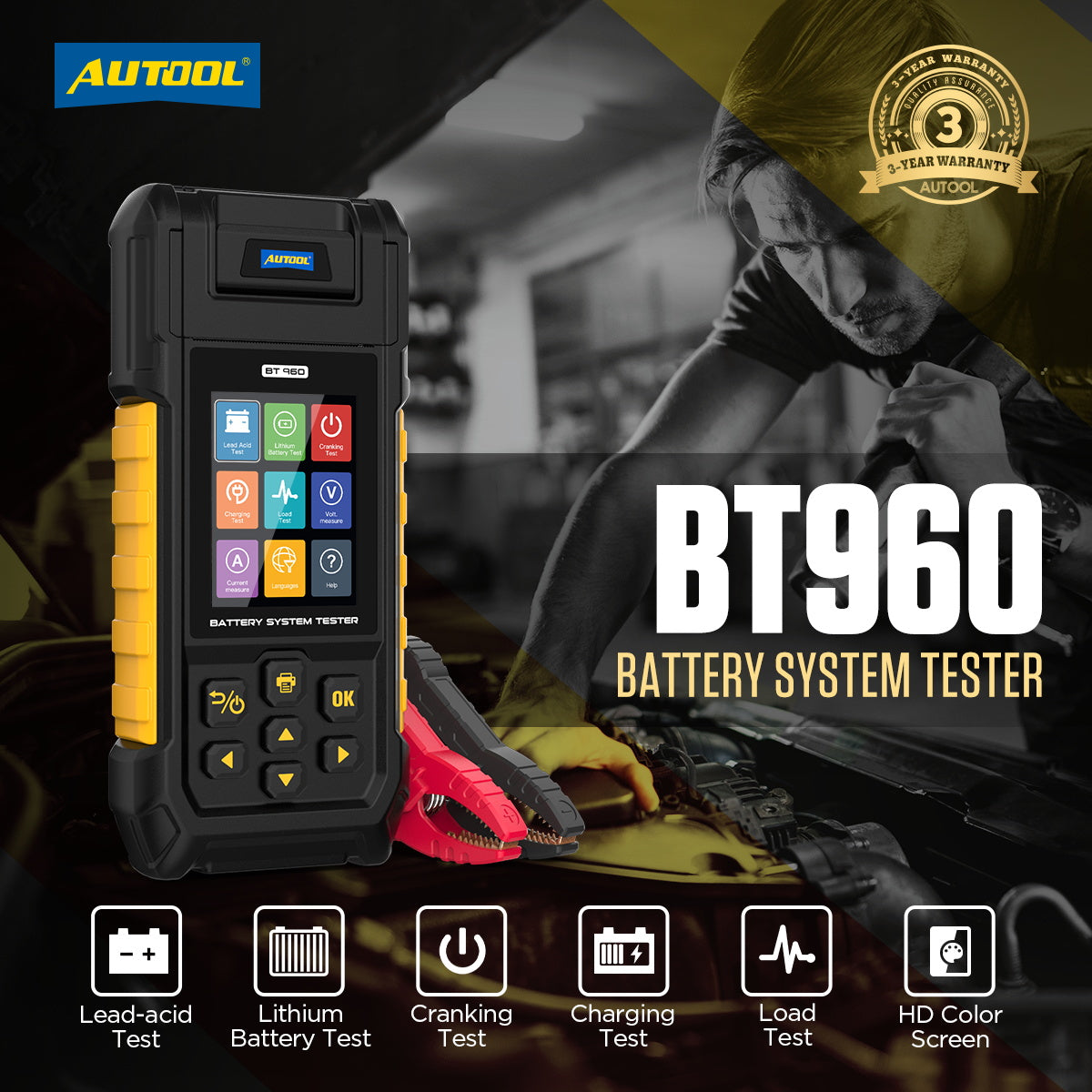 AUTOOL BT960 akkumulátor teszter – lítium akku teszt & szivárgásfigyelés