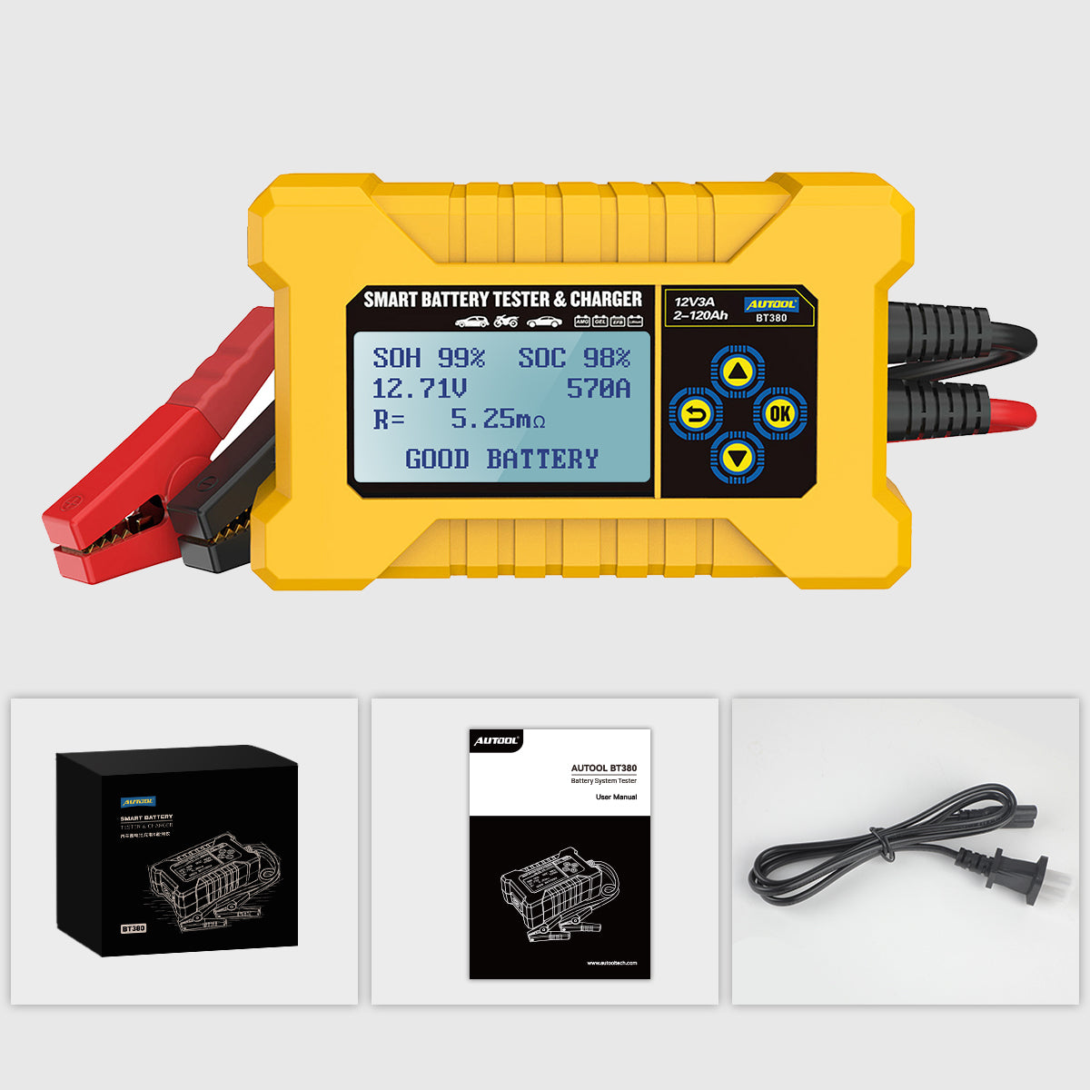 AUTOOL BT380 – 12V Autós Akkumulátor Teszter és Töltő Eszköz