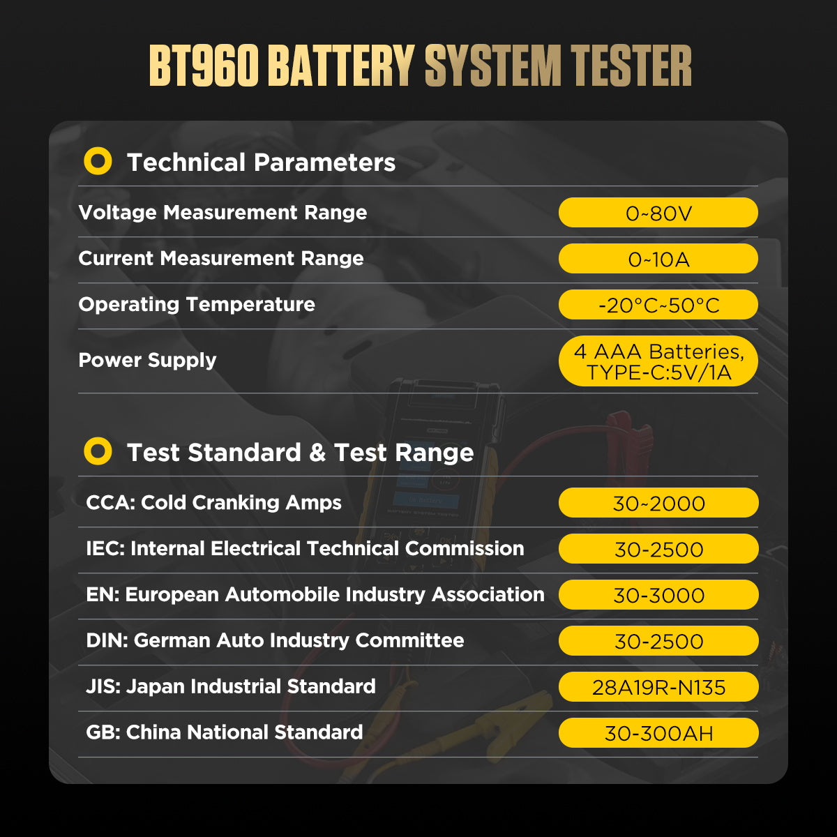 AUTOOL BT960 akkumulátor teszter – lítium akku teszt & szivárgásfigyelés
