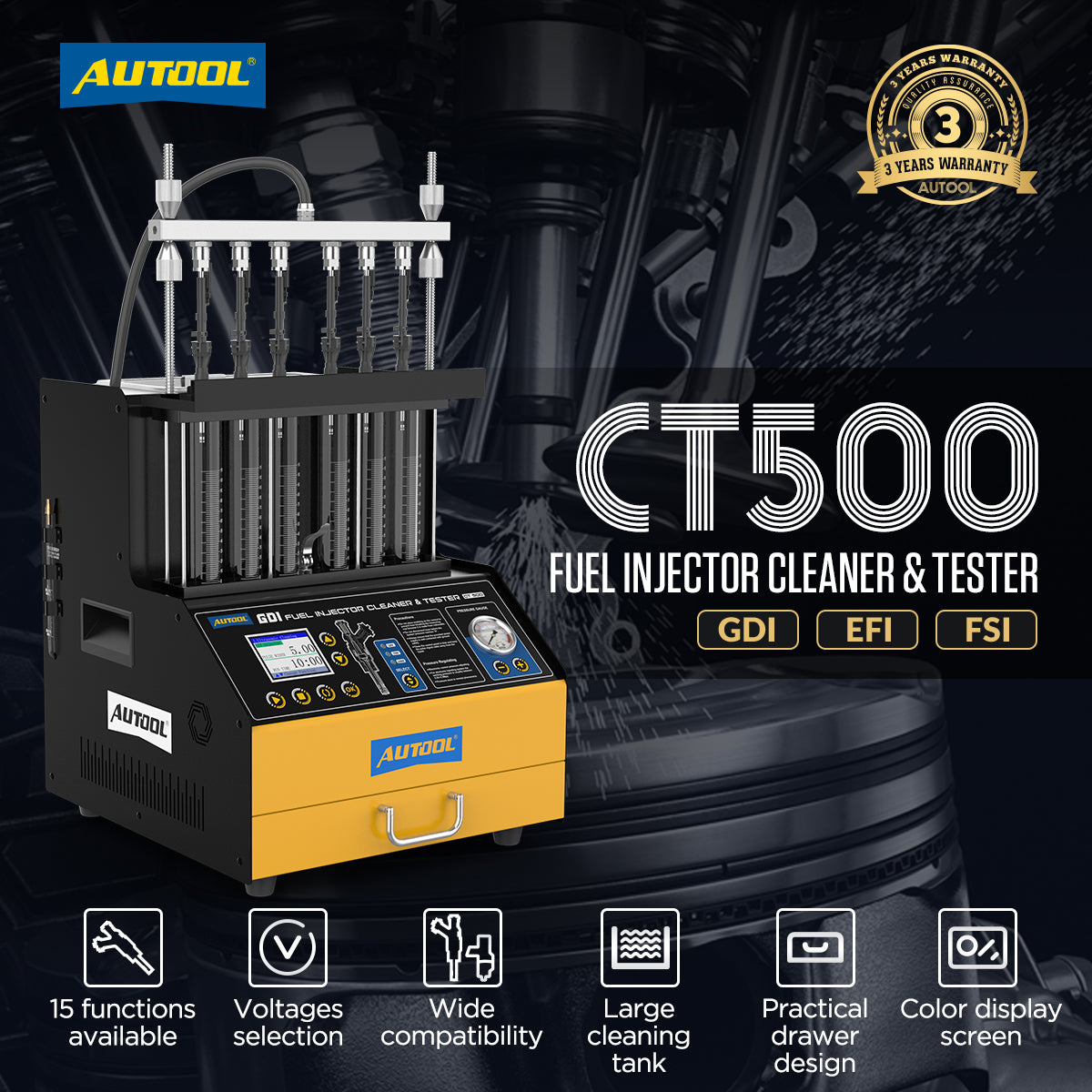 AUTOOL CT500 GDI EFI FEI ultrahangos injektor tisztító és tesztelő – 6 hengeres profi készülék