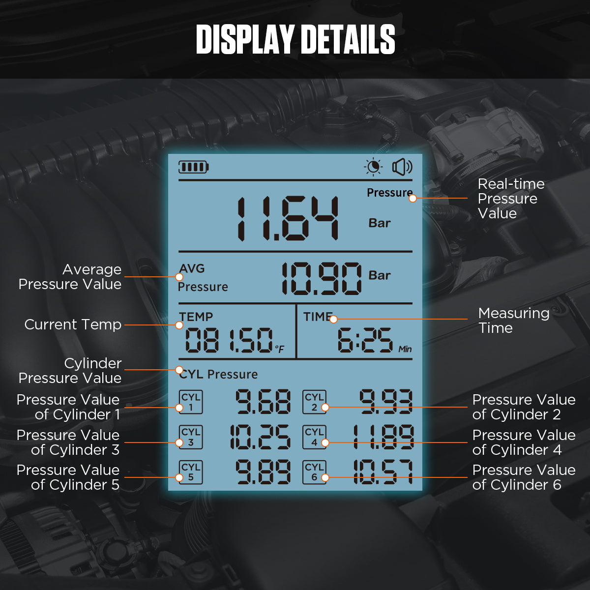 AUTOOL PT610 hengerkompresszió-mérő | Digitális kijelző, 0–426.6 PSI