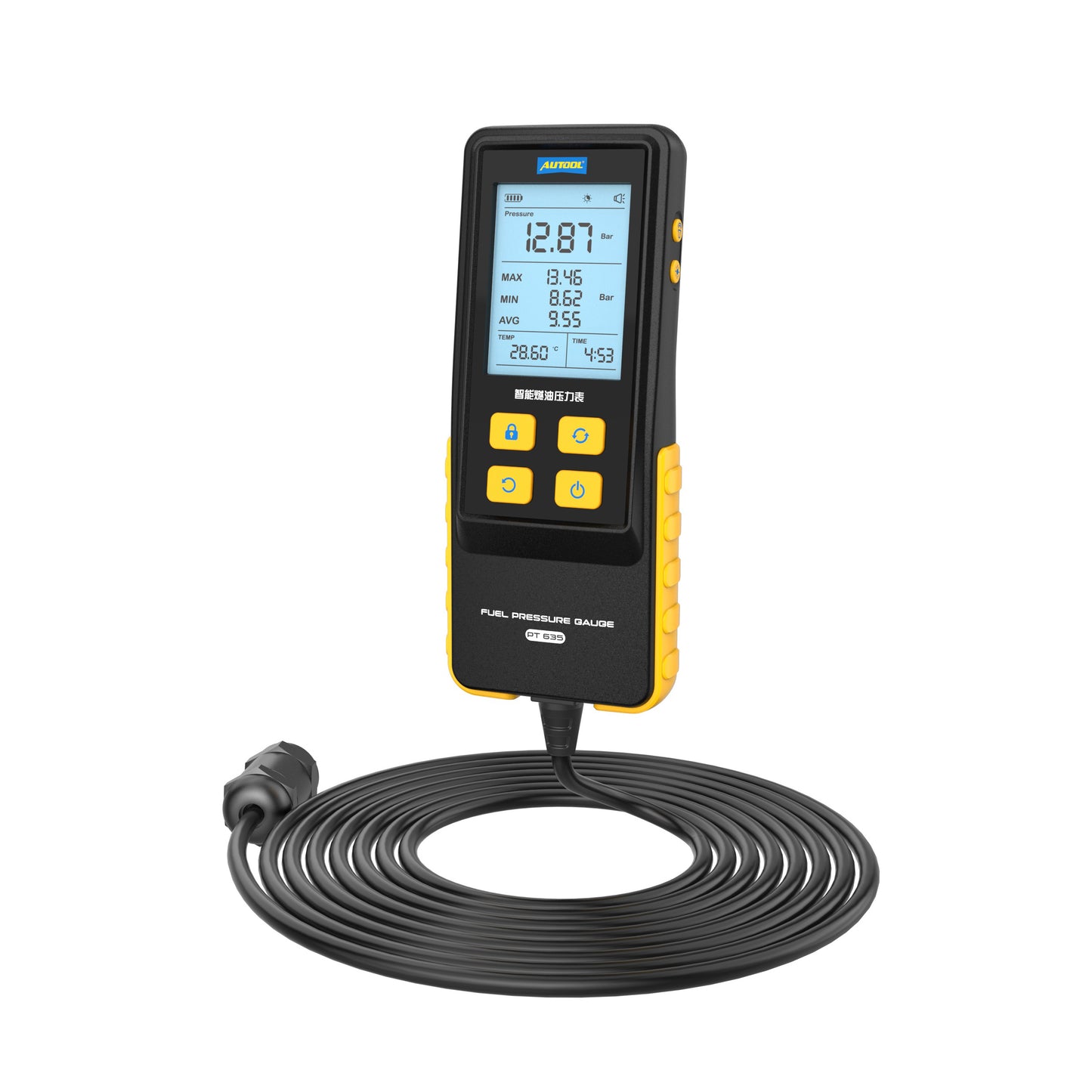 AUTOOL PT635 prémium üzemanyagnyomás-mérő | Hőmérséklet kijelzés, 0–426.6 PSI