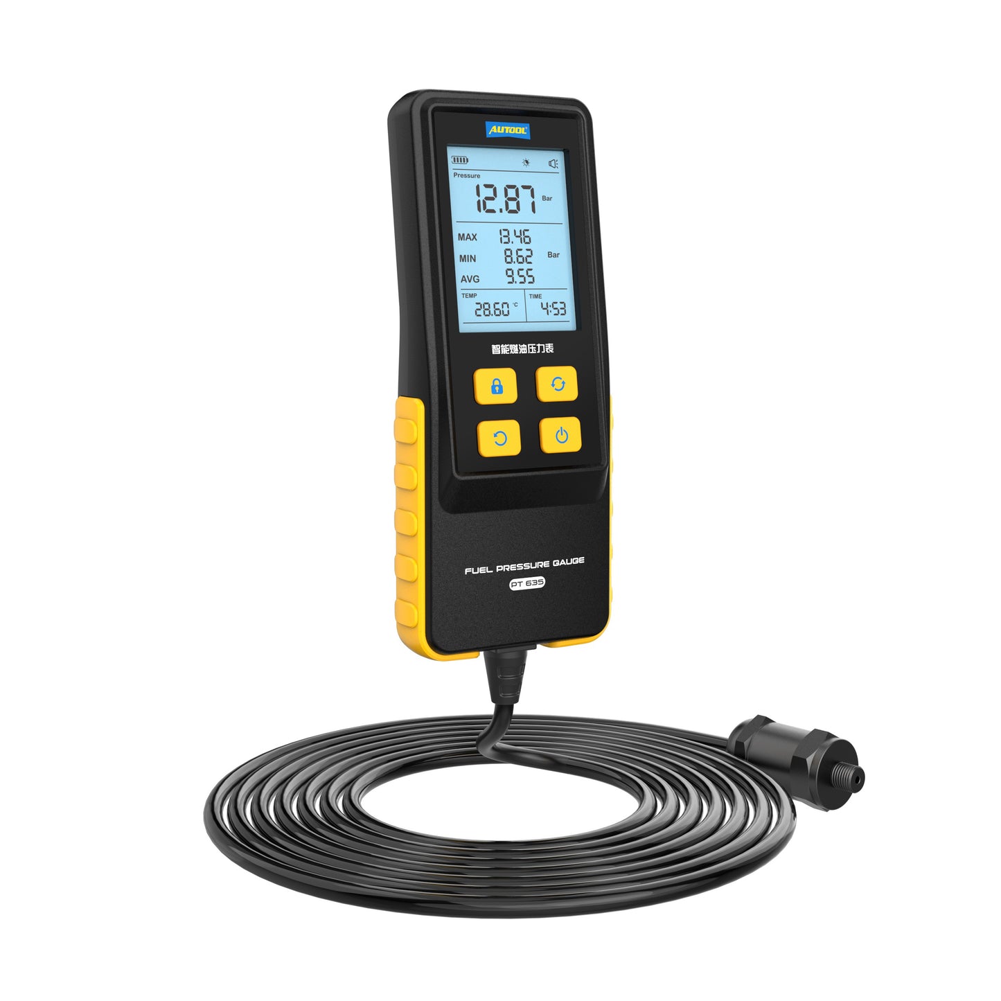AUTOOL PT635 prémium üzemanyagnyomás-mérő | Hőmérséklet kijelzés, 0–426.6 PSI