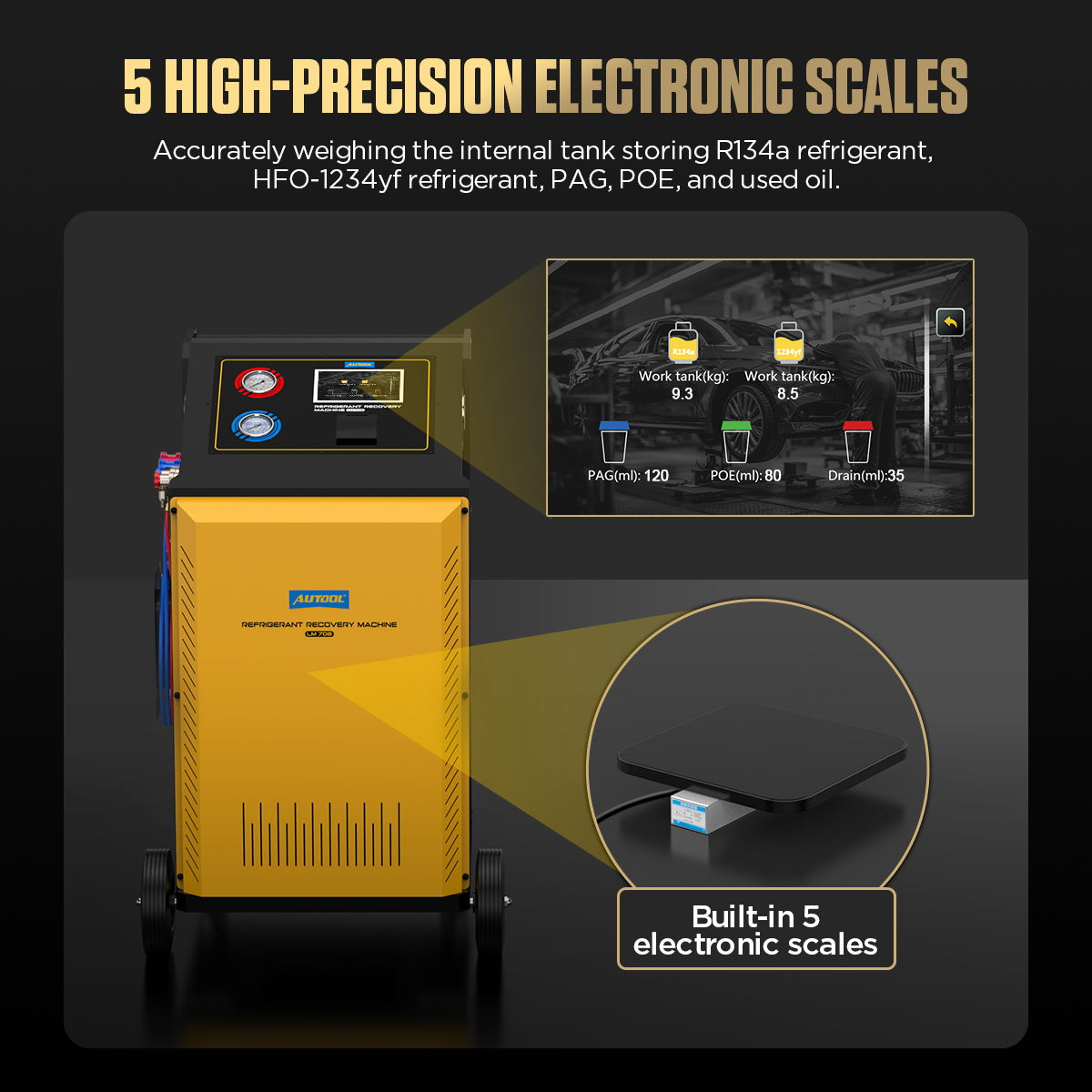 AUTOOL LM708 automata klímatöltő gép R134a és HFO-1234yf hűtőközeghez