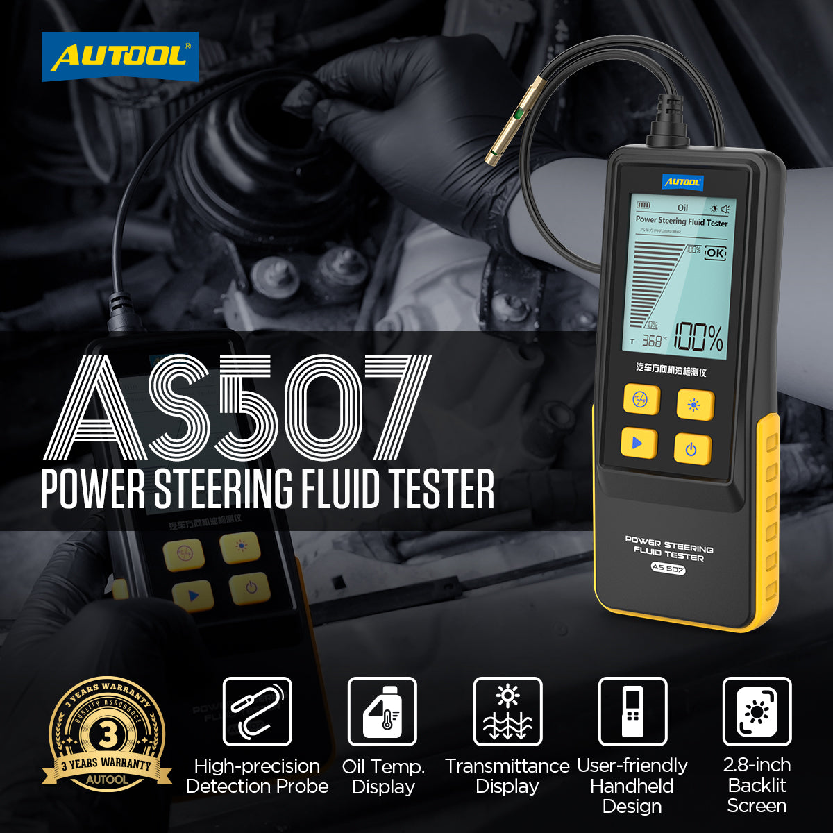 AUTOOL AS507 Power Steering Fluid Tester – Szervokormány Olajminőség Mérő