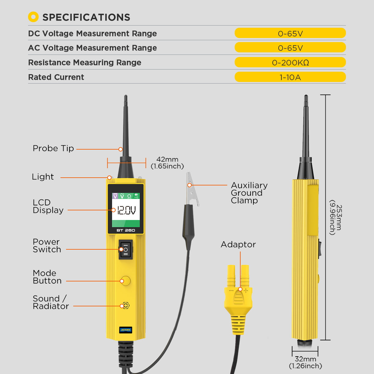 AUTOOL BT260 Elektromos Áramkör Teszter – 12V/24V Profi Járművillamossági Műszer