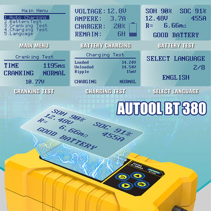 AUTOOL BT380 – 12V Autós Akkumulátor Teszter és Töltő Eszköz