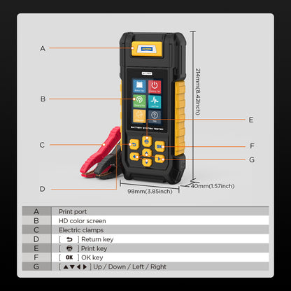 AUTOOL BT760 – 12V/24V Akkumulátor Terheléses Teszter Nyomtatóval és Színes Kijelzővel