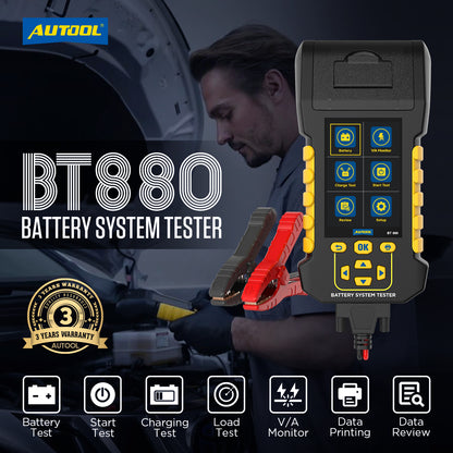 AUTOOL BT880 akkumulátor teszter – nyomtató & szivárgásmérés