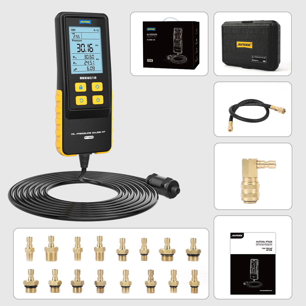 AUTOOL PT620 motorolaj-nyomásmérő | Digitális, 0–426.6 PSI