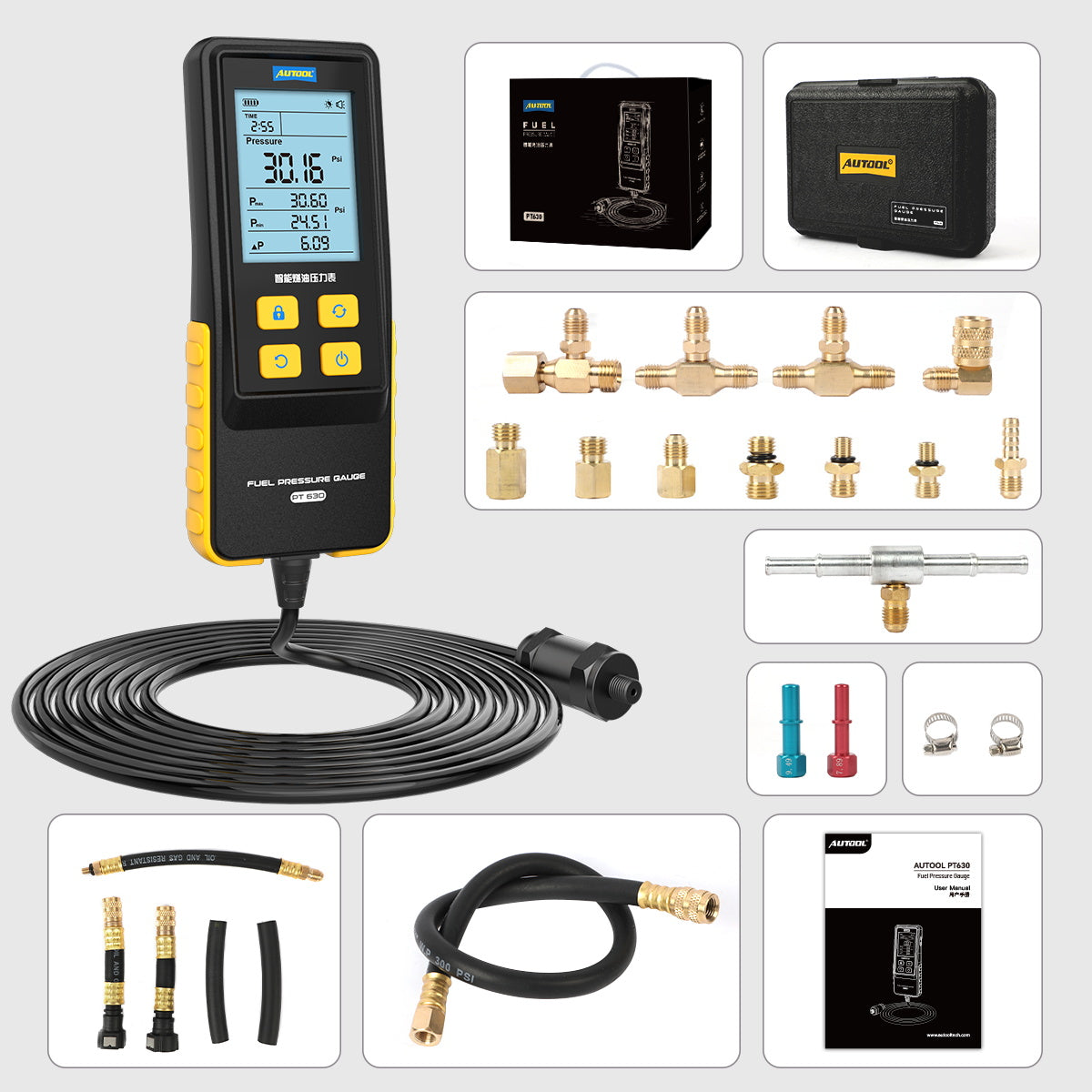 AUTOOL PT630 üzemanyagnyomás-mérő | Digitális, 0–426.6 PSI