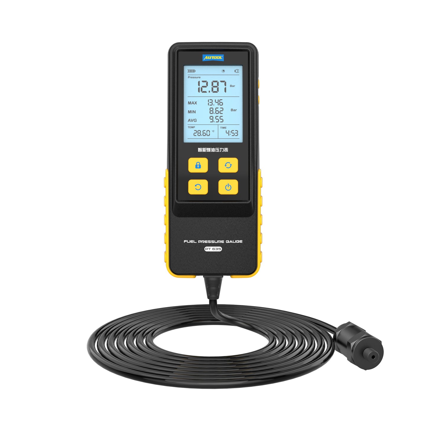 AUTOOL PT635 prémium üzemanyagnyomás-mérő | Hőmérséklet kijelzés, 0–426.6 PSI