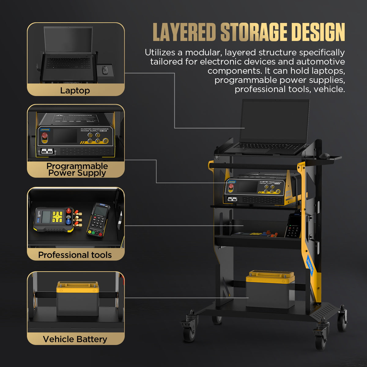 AUTOOL T22- 3X Tier Rolling Tool Cart – Professzionális 3 szintes szerelőszekrény, 300kg teherbírás