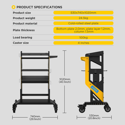 AUTOOL T22- 3X Tier Rolling Tool Cart – Professzionális 3 szintes szerelőszekrény, 300kg teherbírás