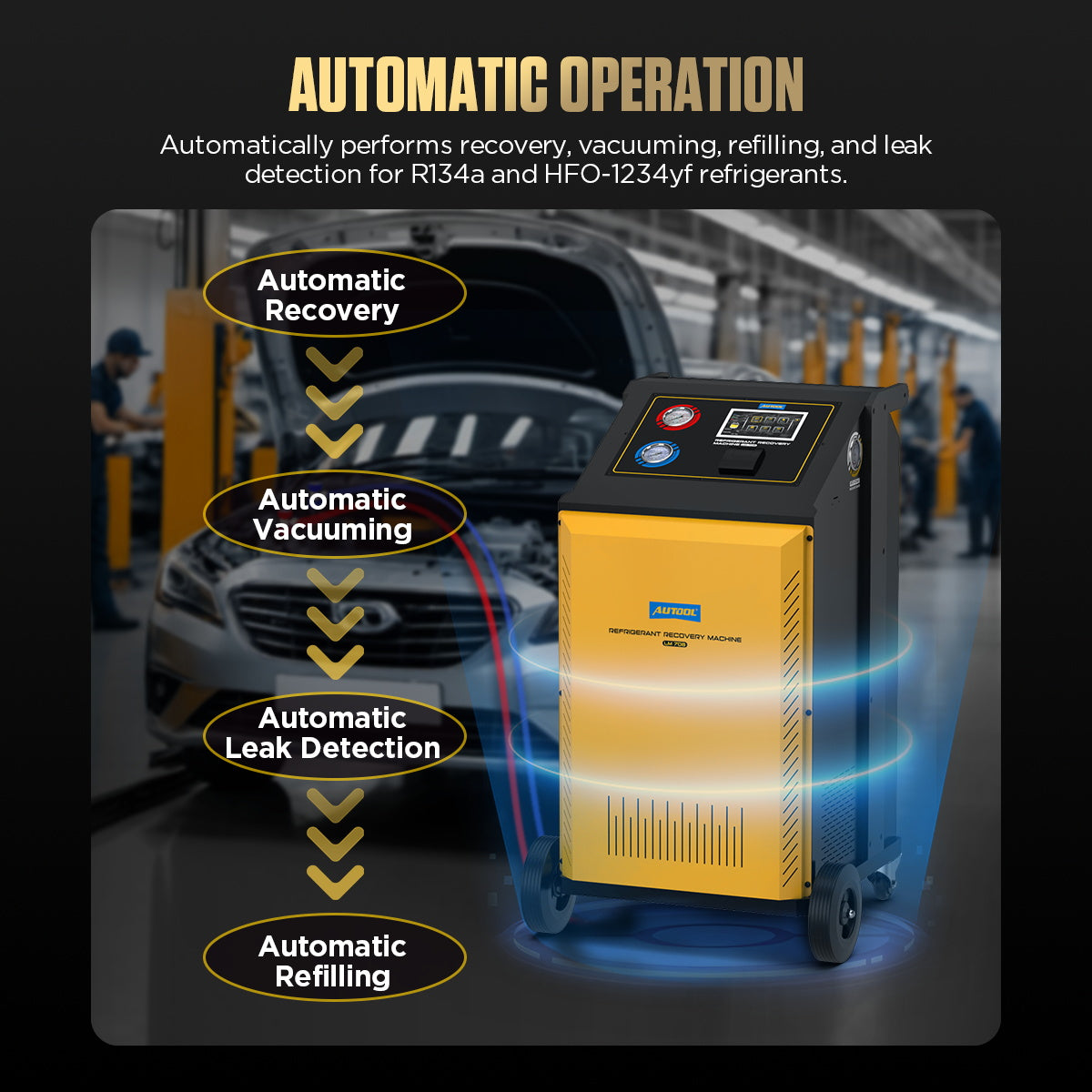 AUTOOL LM708 automata klímatöltő gép R134a és HFO-1234yf hűtőközeghez