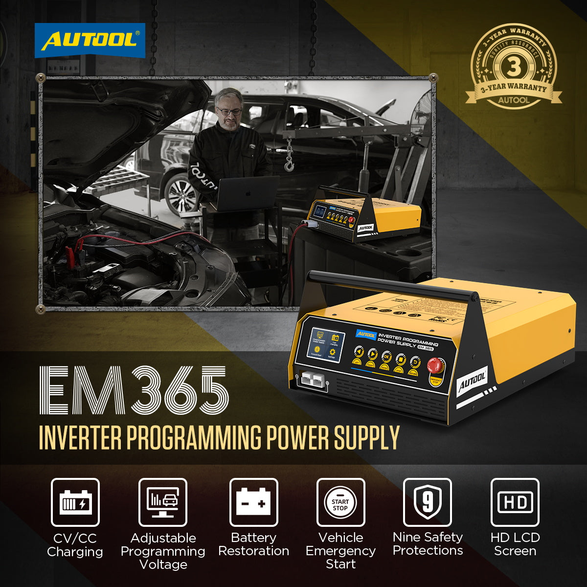 AUTOOL EM365 – 150A ECU Programozó Tápegység és Gyors Akkumulátortöltő