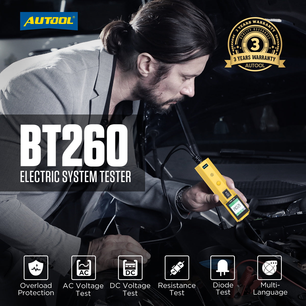 AUTOOL BT260 Elektromos Áramkör Teszter – 12V/24V Profi Járművillamossági Műszer