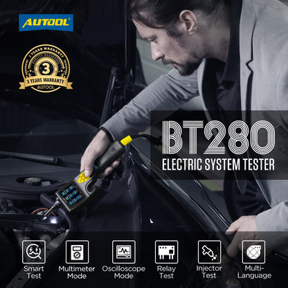 AUTOOL BT280 Elektromos Áramkör Teszter – Multiméter, Oszcilloszkóp és Injektor Teszt Egyben