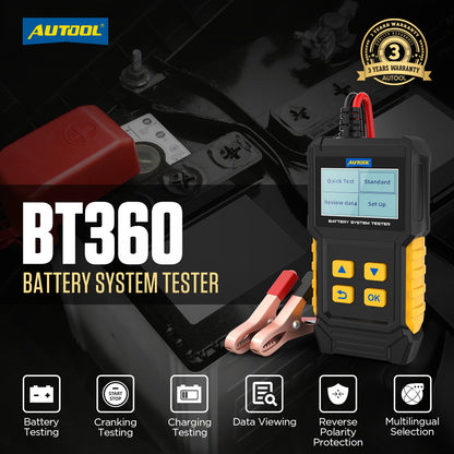 AUTOOL BT360 – 12V Autós Akkumulátor Teszter és Töltőrendszer Elemző