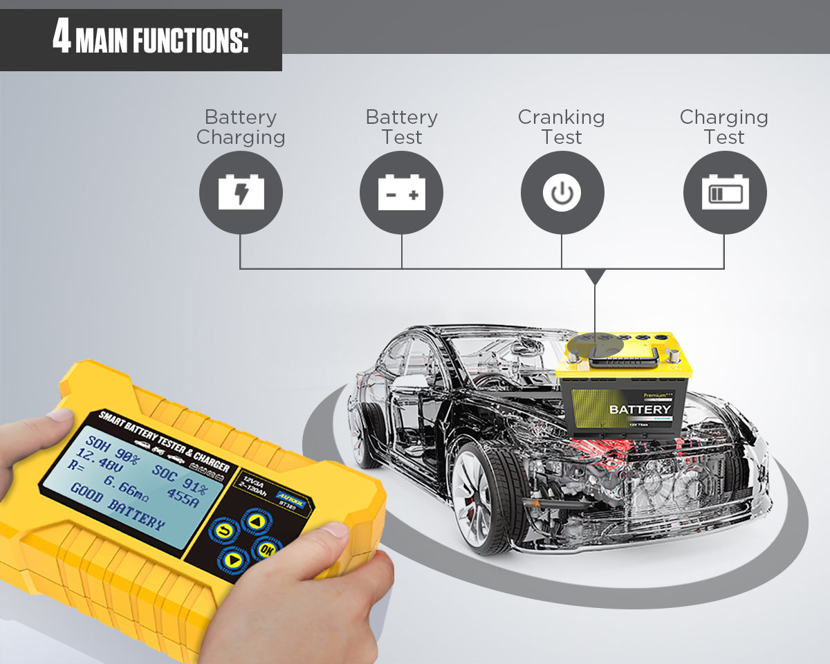 AUTOOL BT380 – 12V Autós Akkumulátor Teszter és Töltő Eszköz