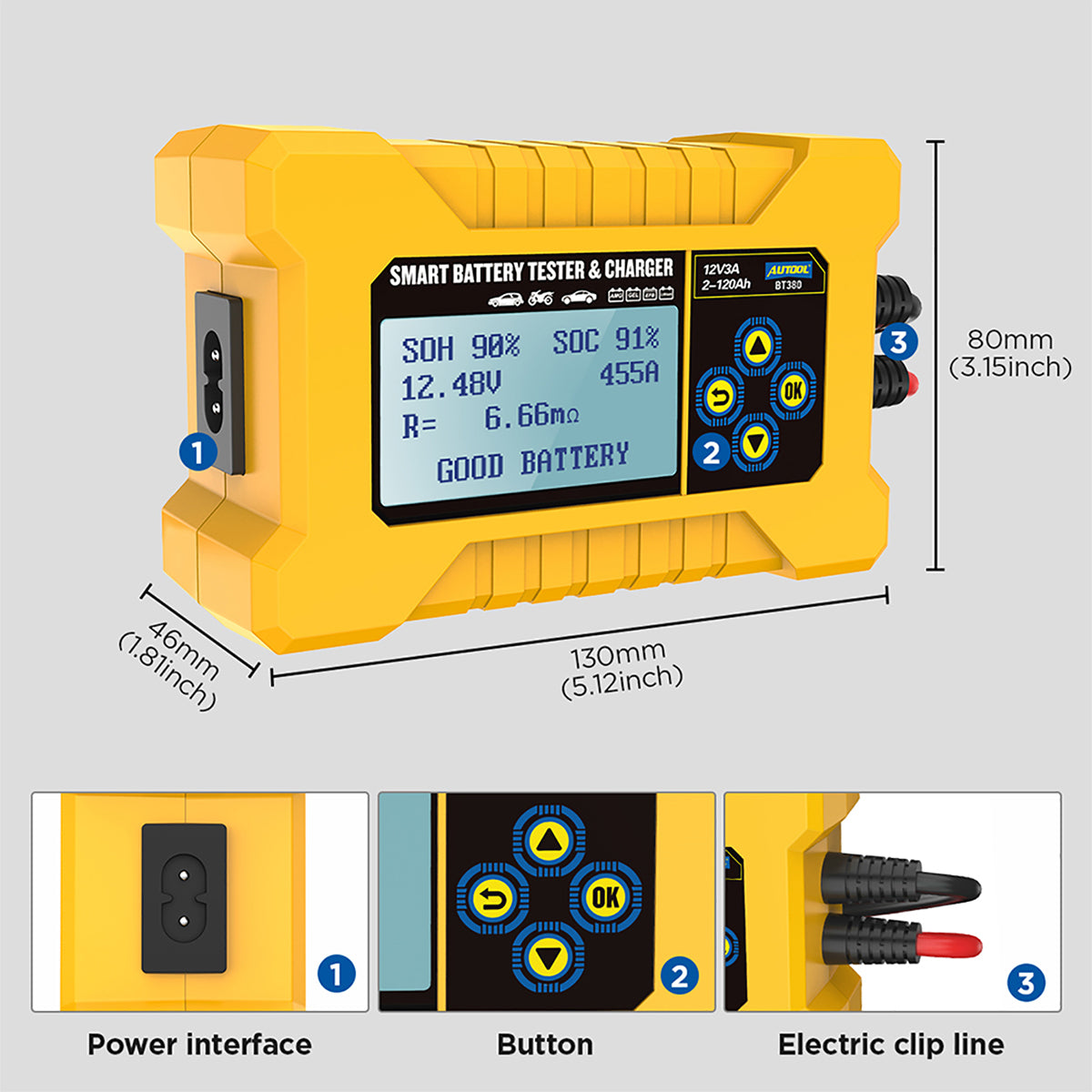 AUTOOL BT380 – 12V Autós Akkumulátor Teszter és Töltő Eszköz