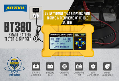AUTOOL BT380 – 12V Autós Akkumulátor Teszter és Töltő Eszköz