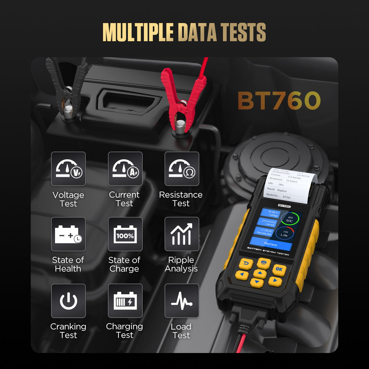 AUTOOL BT760 – 12V/24V Akkumulátor Terheléses Teszter Nyomtatóval és Színes Kijelzővel