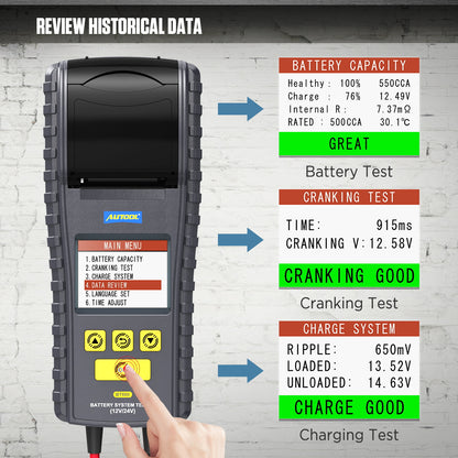 AUTOOL BT860 – 12V/24V Akkumulátor Teszter Hőmérséklet-figyeléssel és Nyomtatóval