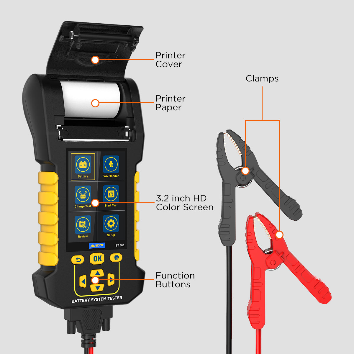 AUTOOL BT880 akkumulátor teszter – nyomtató & szivárgásmérés