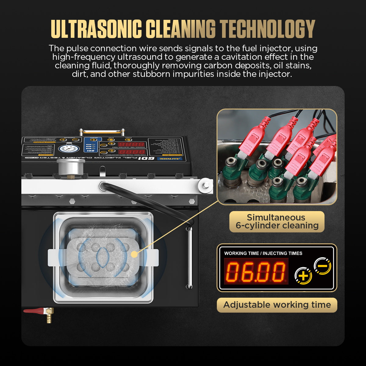 AUTOOL CT450 ultrahangos injektor tisztító és tesztelő – 6 hengeres GDI, EFI, FSI befecskendező gép