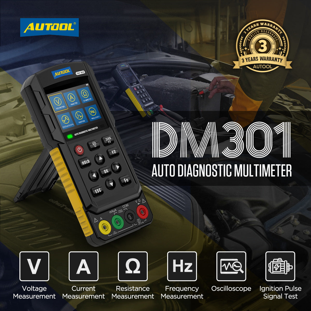 AUTOOL DM301 Diagnosztikai Multiméter – Oszcilloszkóp és True RMS Autóelektronikai Tesztelő