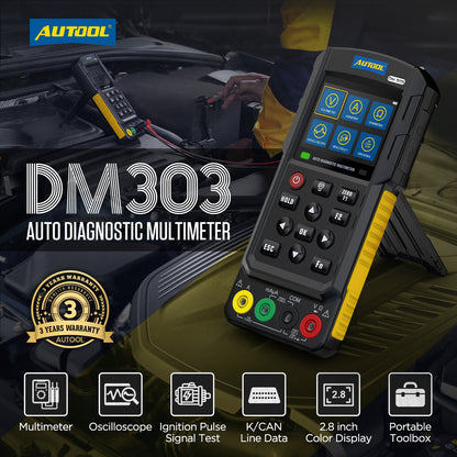 AUTOOL DM303 Diagnosztikai Multiméter – Oszcilloszkóp, True RMS és Autódiagnosztika Profi Szerelőknek