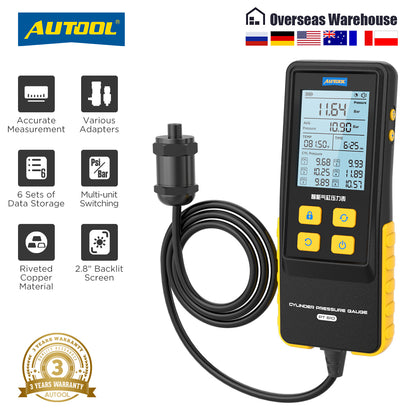 AUTOOL PT610 hengerkompresszió-mérő | Digitális kijelző, 0–426.6 PSI