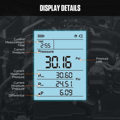 AUTOOL PT630 üzemanyagnyomás-mérő | Digitális, 0–426.6 PSI