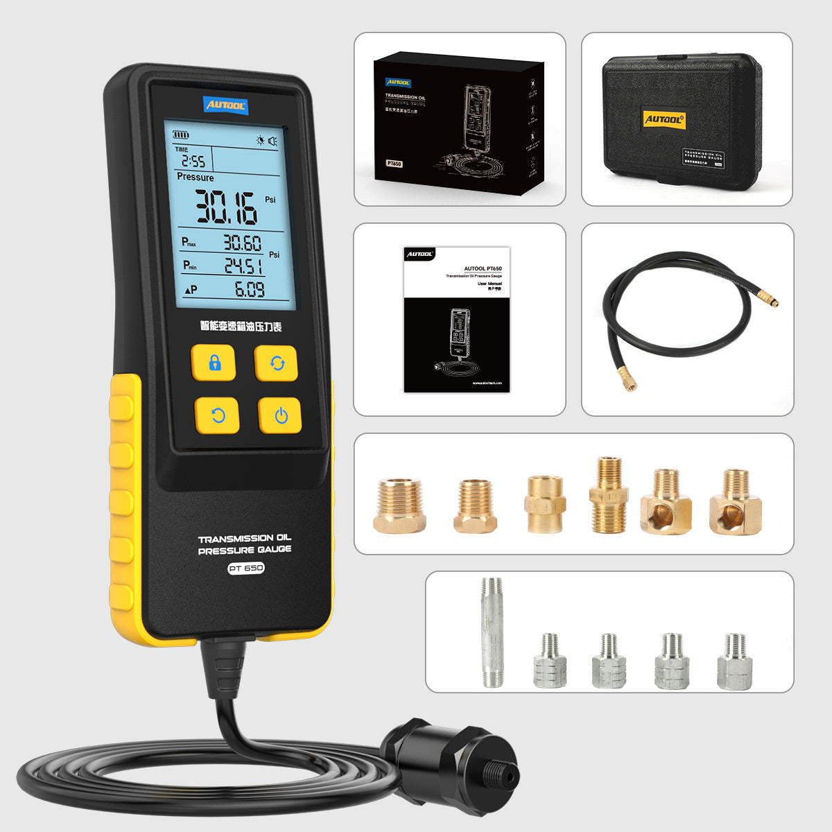 AUTOOL PT650 váltóolaj-nyomásmérő | ATF, digitális, 0–426.6 PSI