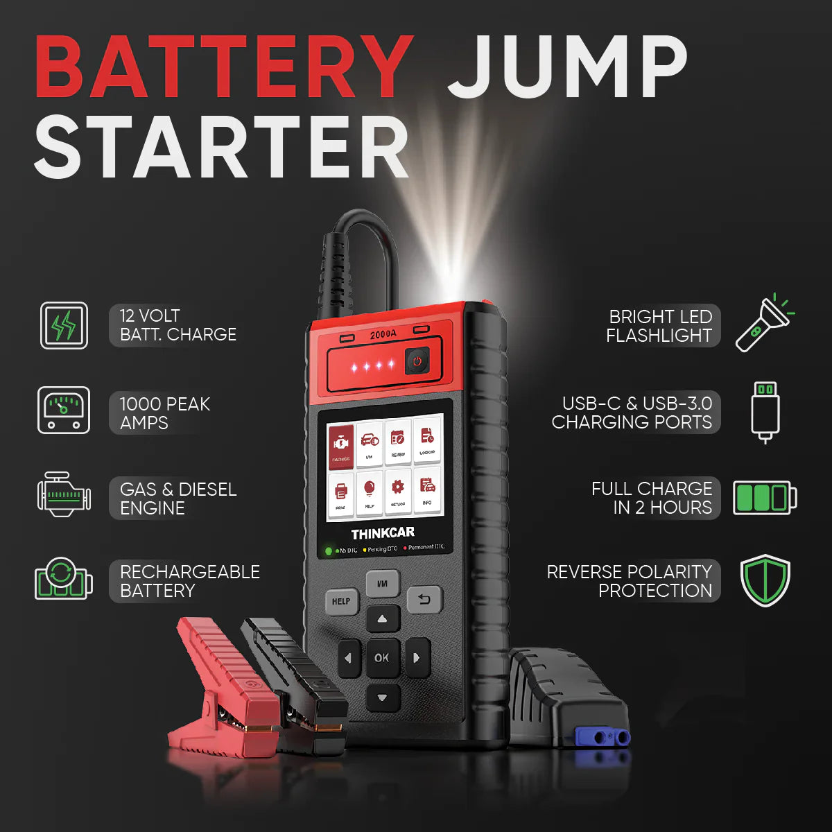 THINKCAR CJS102 Autó Akkumulátor Indító & Hibakód Olvasó – 2000A Jump Starter, 12V Diagnosztikai Eszköz