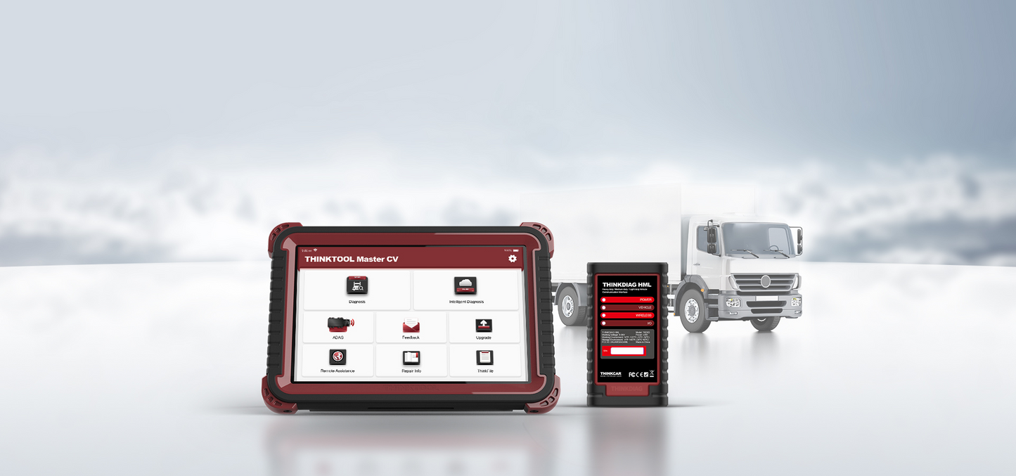 THINKCAR THINKTOOL Euro Master CV – 10” professzionális teherautó diagnosztikai tablet, 190+ márka támogatással, opcionális ADAS és moduláris bővítéssel