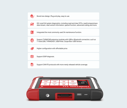 THINKCAR THINKTOOL T77 – 7” Plug&Play OBD2 diagnosztikai tablet, 34 szerviz reset, CAN FD és DoIP támogatással
